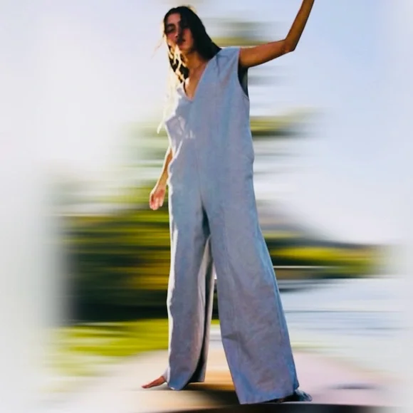 FREE PEOPLE BEACH | Avenue One-Piece Jumpsuit Cotton Oversized Wide Leg Size S - Picture 3 of 14